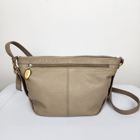 Stone Mountain Accessories Handbags - Stone Mountain Beige Tan Leather Slouch Shoulder Bag Purse Hobo Crossbody